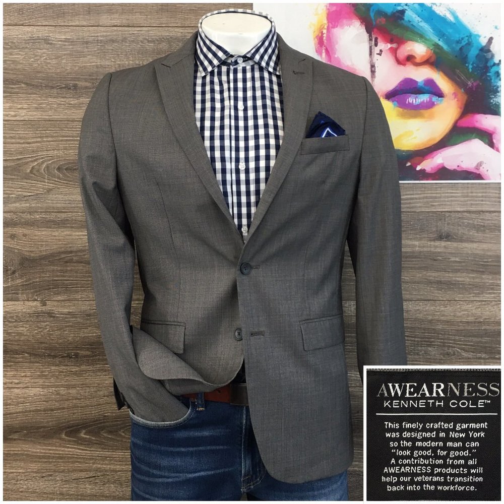 Kenneth Cole Mens Blazer Sport Coat Sport Jacket Wool 40L Casual Suits Jacket